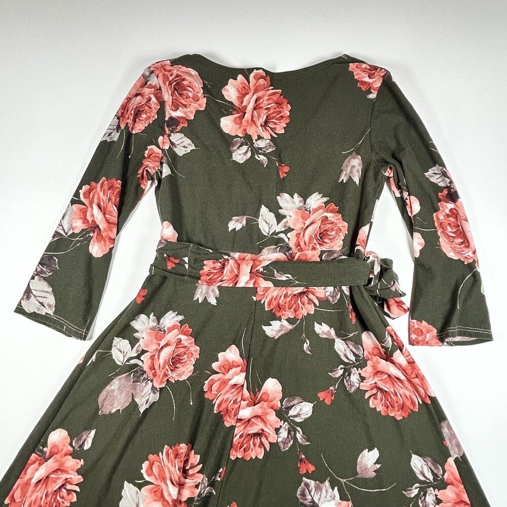 Mother Bee Maternity Green Pink Floral Maxi Dress Soft Stretchy Belted Size Med - Picture 12 of 13
